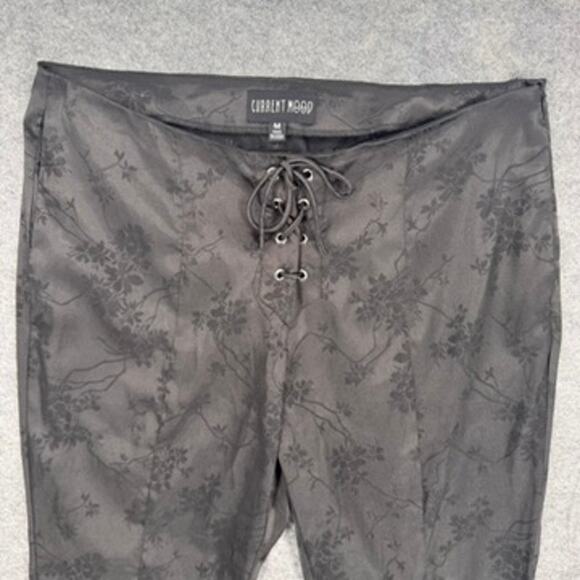 Current Mood Slick Should Be Dancing Floral Satin Lace Up Pants Black Medium - Picture 3 of 5
